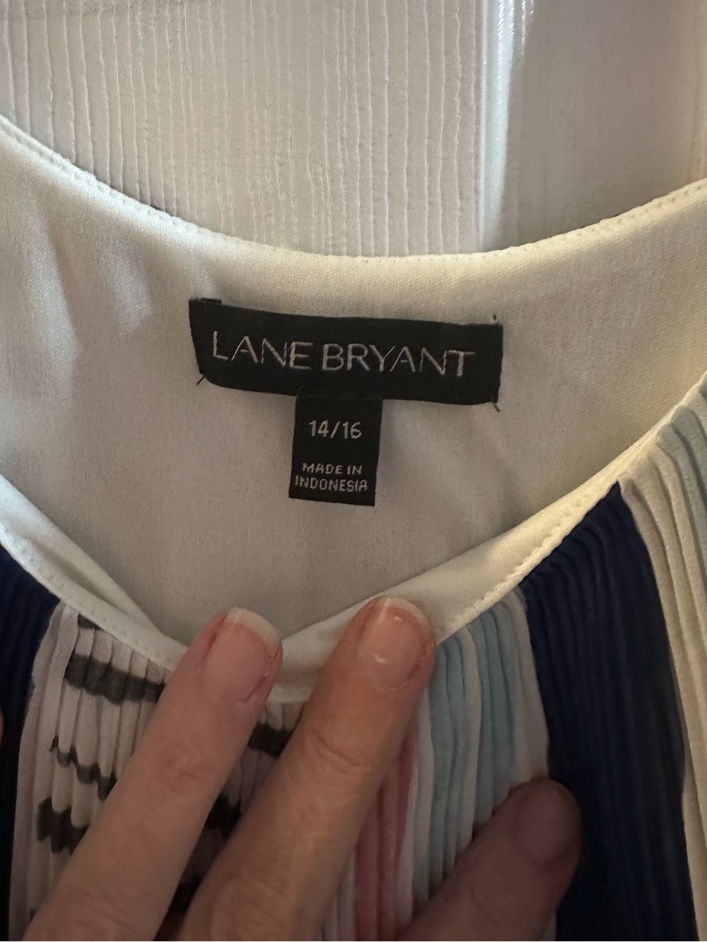 Lane Bryant Navy White Light Blue Pleated Blouse